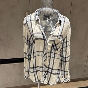 Rails Cream and Navy Plaid Button Down Shirt